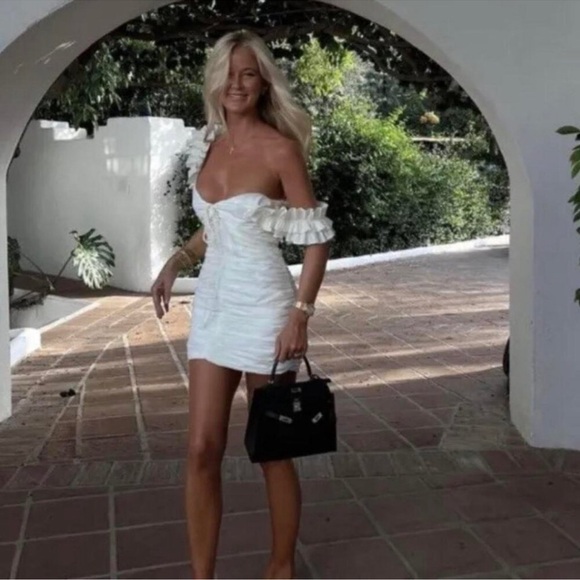 Zara White Ruffle-Strap Ruched Mini Dress - Picture 2 of 10